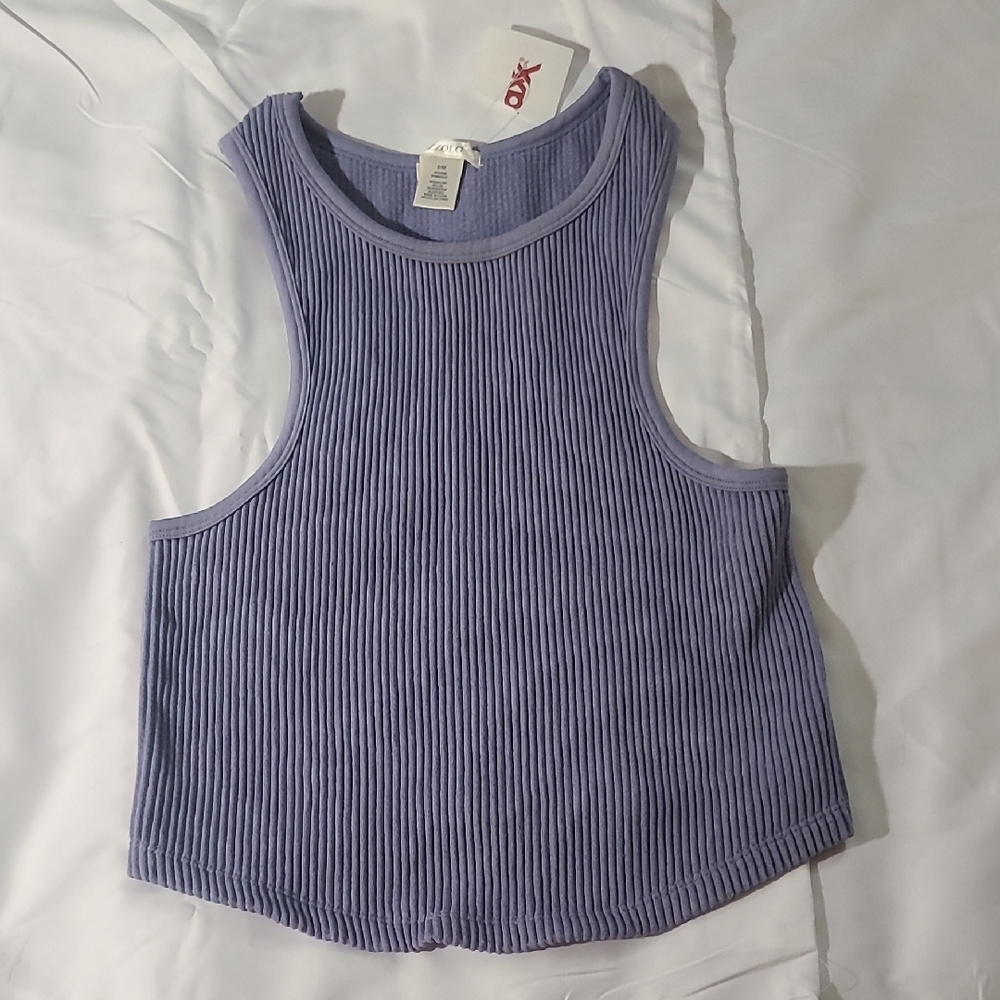 Bozzolo Blue Ribbed Crop Tank Top Blue